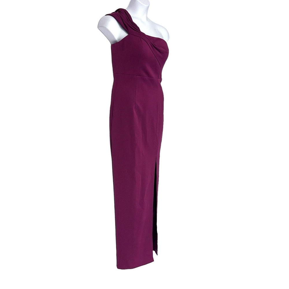 BARIANO Jersey Berry-Burgundy One Shoulder Gown Formal Cocktail Maxi Prom Dress - Picture 3 of 16